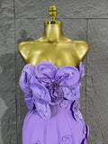 Strapless 3D Handmade Flower RhinestoneBandage Mini Dress Women Sky CorsetBodycon Short Cocktail Party Evening Dress