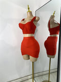 Women Sexy Knitted Mini Bodycon Top Bandage Skirt Two Piece Sets 2025 Celebrity High Street Night Club Birthday Party Outfits