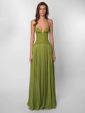 Elegant Women's Halter Long Dress Corset Maxi Pleated Dresses Summer Evening Party Bridesmaid Wedding Guest Gown