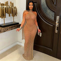 Sexy Sheer Lace Dress Women One Shoulder Cape Sleeve Evening Party Night Out Backless Prom Bodycon Maxi Dress Robe Femme