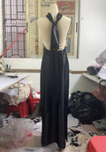 Elegant Solid Ribbon Women Halter Dress Off Shoulder Pearl Chain Backless Slim Female Maxi Dresses Wedding Gowns Chic Lady Robe
