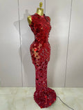 Women Sparkly Sequins Sexy Mesh Maxi Dress Luxury Birthday Party Evening Celebrate Performance Singer Nightclub Stage Costume