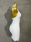 Neck-length V-neck Bandaged Halter Dress with A Fitted Bottom Hem  Sleeveless Form-fitting Cocktail Dress for Formal Parties
