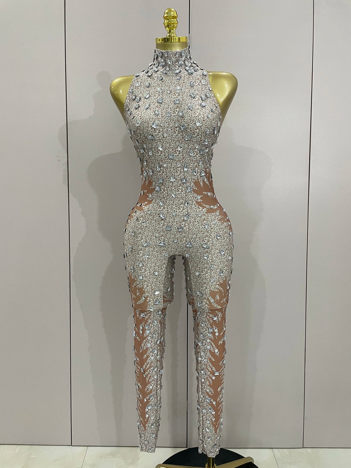 Luxury Stage Outfit Women Celebrate Evening Birthday Party Nightclub Dance Sexy Sparkly Rhinestones Sleeveless Sheath Jumpsuit