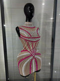 Sparkly Rhinestones Women Sleeveless Sexy See Through Bodycon Mini Dress Bar Singer Celebrity Red Carpet Birthday Outfit