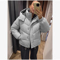 Casual Hooded Puffer Jacket Women Plaid Lining Drawstring Collar Quilted Warm Padded Elastic Cuff Coat Winter Oute Street Wear