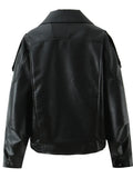 French Retro Pu Leather Jacket for Women Stand Collar Long Sleeve Patchwork Button Temperament Loose Coat Female