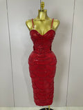 Elegance Pearl Beading Sequins Sleeveless Sexy Strap Bodycon Long Dress Women Celebrate Evening Party Birthday Outfit Vestido