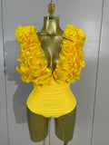 2026 Women Sexy Deep V Ruffle Bodysuit And Irregular Length Skirt Two-piece Set  Sexy Holiday Bikini Swimwear Photo Shoot Wear