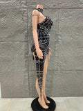 Women Luxury Black Mesh Spider Crystal Asymmetric Bodycon Mini Dress Sexy Sensual Evening Club Nightwears Showgirls Dress