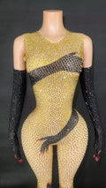 Black Hands Touch Shinny Body Sexy Women Jumpsuit Carnival Cosplay Bodysuit With Gloves Beyonce Dress