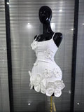 5 Colors Women Sexy Strap O-Neck Shining Flowers Bodycon Mini Bandage Dress Birthday Photoshoot Celebrate Cocktail Outfit