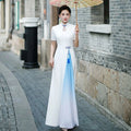 Autmn Winter New Vietnam Aodai Traditional Chinese Improved Qipao Women Embroidery Cheongsam Dress Banquet Evening Dress