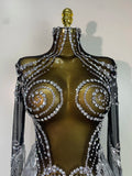 Sparkly Rhinestones Sequins Fringes Birthday Celebrate Evening Dress Women Sexy Mesh Transparent Dance Costume Photo Shoot Wear