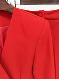 Red V-Neck Irregular High Waisted Blazer Suit Jacket High Waisted Long Pants Set Formal Women'S Two-Piece Set