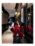 New Long Sleeved Jacquard Cardigan Summer Warm Loose Printing Versatile Retro Festival Red Lady Tang Suit Top