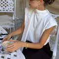 Romantic Dates White Dot Print Tank Top for Women Bow Neck Sleeveless Back Slit Design Slimming for Office Commute