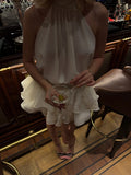 Sexy Club Spliced Ruffles Prom Gown for Women Stand Collar Off The Shoulder High Waist Dating Mini Dresses Female