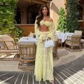 Sexy Off Shoulder Top Maxi Skirt Sets Chic Ruffled Sheer Chiffon Crop Tops High Waist Skirt 2026 New Lady Vacation Party Outfit