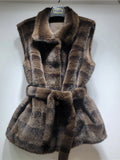 Street Vintage Spliced Lace Up Slimming Waistcoat for Women Stand Collar Sleeveless Fur Tank Top Female Winter Fashion Style