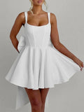 Sexy Hotsweet Mini Dress for Women Square Collar Sleeveless Slimming High Waist Spliced Bowknot Dresses Female New