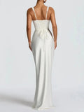 Sexy Satin Evening Long Dresses for Women Square Collar Sleeveless High Waist Folds Slimming Bodycon Dress Female