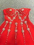 Black Red Women Sexy Strapless Shinning Crystal A-Line Mini Bandage Dress Celebrate Christmas Nightclub Party Outfit