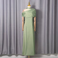 Formal Evening Party Solid Dress for Women Diagonal Collar Off Shoulder High Waist Elegant Maxi Dresses with Ribbon Female