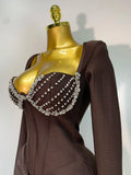 Women Sexy Luxury Sparkly Beading Bandage Dress 2025 Long Sleeve Bodycon Celebrity Party Elegant Evening Club Pary Dresses