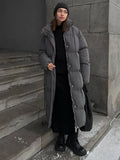 Warm Stand Neck Cotton Long Coats Women Elegant Single Breasted Zipper Belt Lace Up Outwear Female Winter Chic High Streetwear
