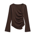 Solid Spliced Folds Designer T Shirt For Women Skew Collar Long Sleeve Patchwork Buttons Chic T Shirts Female New