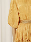 Elegant Chiffon Layered Ruffles Design Dress for Women Short Sleeves Waist Belt Spliced Diamonds Accent for Afternoon Tea