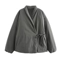 Upgraded Thick Wrap Front Tie Padded Jacket Kimono Style Collar Long Sleeve Loose Warm Daily Women Coat 2026 Winter Cotton Coats