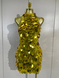 Sexy Shiny Round Sequins Halter Backless Mesh Mini Dress Women Celebrate Eveing Party Club Luxury Birthday Nightclub Stage Wear