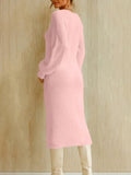 Women Knit Midi Dresses V Neck Bubble Sleeve Fuzzy Bodycon Elegant Party Daily Outfit Autumn 2026