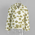 Fashion Floral Faux Lambswool Sweatshirt Women's Casual Zipper Pocket Loose Pullover Sweatshirt Autumn Festive Clothing