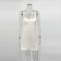 Elegant Satin Lace Long Dresses Women's Slip Backless Bandage High Slit Prom Maxi Dress Evening Party Night Out White Black