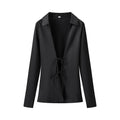 Solid Loose Temperament Blouse for Women Lapel Long Sleeves Patchwork Lace Up Elegant Top Female Fashion Clothing