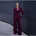 Women Solid Lapel Neck Top Pant Suit Set Elegant Full Sleeve Single Breasted Slim Coat Leg Loose Pants Suit Lady New Chic Sets