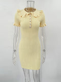 High Waist Ruffled Mini Dresses For Women Summer Short Sleeve Knitted Slim Fit Dress Women's Vintage Dress Woman Elegant