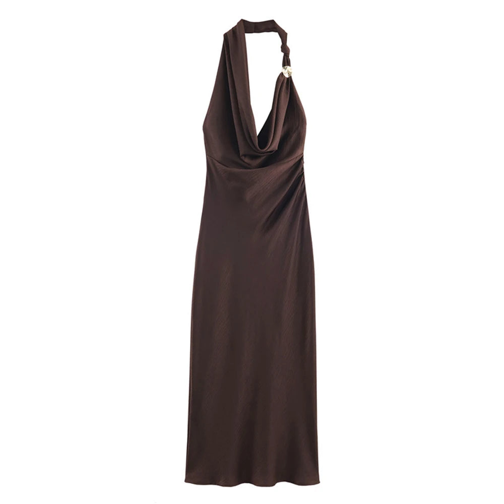Elegant Satin Ribbons Halter Party Dress Women's Sexy Backless Off Shoulder Sleeveless Robes 2026 New Lady Evening Gowns