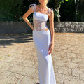 Spring Lace Long Dress Women's Solid Spaghetti Straps Backless See Through Long Dress Sexy High Waist Vintage Dresses