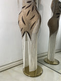 Sparkly Rhinestones Fringes Mesh See Through Maxi Dress Women Elegant Gowns Stage Night Club Celebrate Performance Costume