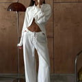 Solid Two Piece Set for Women Lapel Long Sleeve Temperament Coat High Waist Pants Female Fashion New