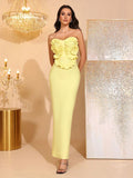 Women Ruffle Sexy Strapless Backless Long Bandage Dress Fashion Solid Sleeveless Bodycon Cocktail Party Birthday Gown