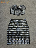 New Ladies Sparkling Luxury Crystal Backless Strapless Crop Top Diamond High Waisted Skirt Empire Shorts Women Set