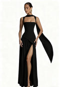 Elegant Ribbon Corset Long Dress For Women Slip Slit Maxi Dresses Evening Bridesmaid Wedding Guest Olive Green Black Cocktail
