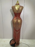 Luxury Shiny Mirror Rhinestones Hollowed-out Long Dress 2026Women Celebrity Evening Party Catwalk Prom Stage Photo Shoot Dresses
