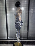 Women Sexy Long Sleeve sequins Diamonds Maxi Long Dress Luxury Birthday Party Costume Bar Nightclub Stage Performance Clothing