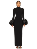 Women Elegant Evening Club Party Trumpet Long Sleeves Sexy Turtleneck Tight Maxi Bandage Dress Black Vestido